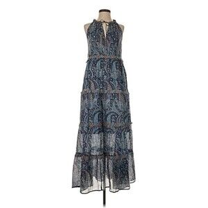 Caroline Constas womens Blue Paisley Halter Cotton Long Maxi Dress size Medium
